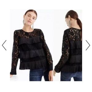 Jcrew Holiday Black Satin Lace Pleated Top